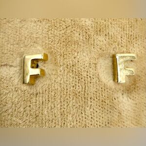 Minimalist Gold Tone F Letter Stud Earrings Geometric Modern